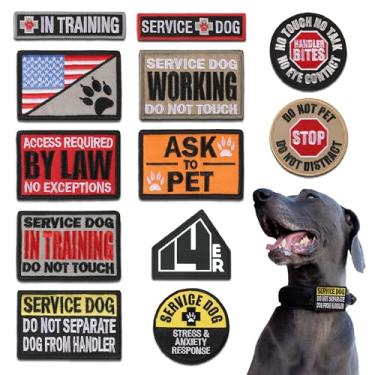 Imagem de 14er Tactical Adesivos para cães de serviço Ask to Pet, Do Not Pet, in Training Vest Patches, patch de gancho e laço para bordado para colete de cachorro, adesivos de bandeira para coleiras, arreios e trelas (pacote com 12)
