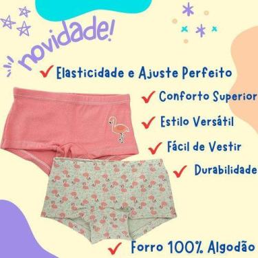 Imagem de Kit 4 Calcinhas Infantil Boxer Short Criança Premium Confortável - Oli
