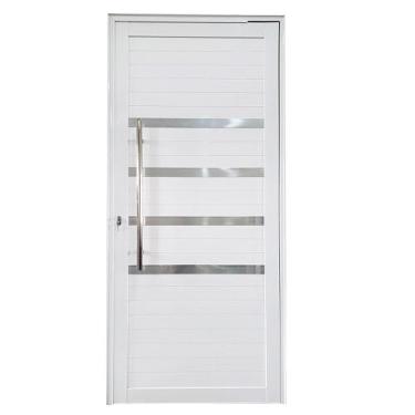 Imagem de Porta de Alumínio Pivotante Branco Com Puxador e Friso Linha 30 - DC, 