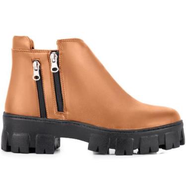 Imagem de Coturno Feminino Bota Tratorada Salto Baixo Confortável Bege - Adventu