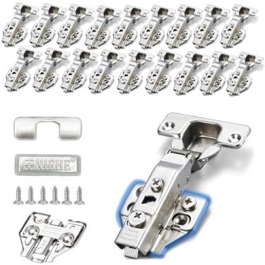 Imagem de XIEHE Dobradiças sem moldura de encaixe de 110 graus com fecho macio, sobreposição completa, pacote com 20, para armários de cozinha, porta de níquel escovado, dobradiça europeia com parafusos