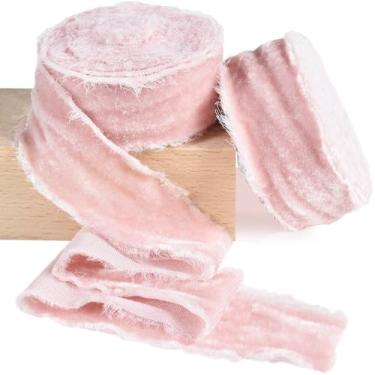 Imagem de RIBBOOO 2 rolos de fita de veludo rosa claro - borda de veludo de seda desgastada feita à mão de 3,8 cm para grinaldas, buquês de flores, faixa de vestido, chá de bebê, decoração de casamento - 6