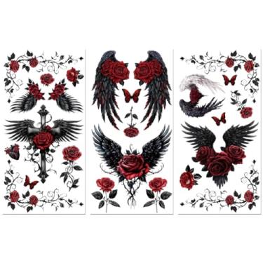 Imagem de Peacoblue Adesivo de decalque de transferência para decoração de artesanato de móveis 15 x 30 cm, asas pretas góticas com vermelho, 3 peças à prova d'água de transferência UV para lingerie, baús,