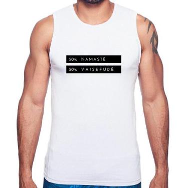 Imagem de Regata 50% Namastê 50% Vaisefudê - Foca na Moda, Branco, GG