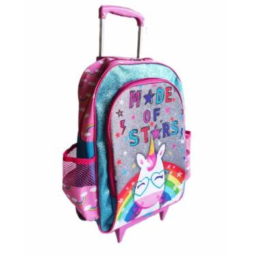 Imagem de Mochila De rodinhas Mochilete Unicórnio infantil escolar meninas brilh