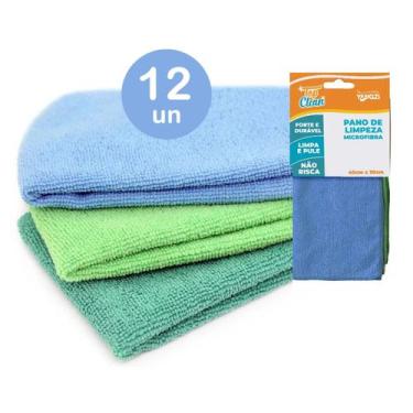 Imagem de Jogo 12 pano p/ limpeza cozinha vidro pia microfibra flanela - Top Cle