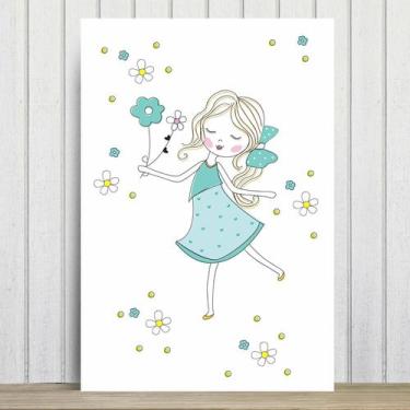 Imagem de Placa Decorativa MDF Infantil Menina e Flores Verdes 30x40cm - Quartin