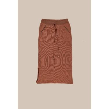 Imagem de Saia Midi Tricot Feminina - Michele Tricot, M, Conhaque