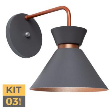 Imagem de Kit 3 Arandela Parede Berlin 15cm Cinza C/ Cobre - Iluminar Ambiente