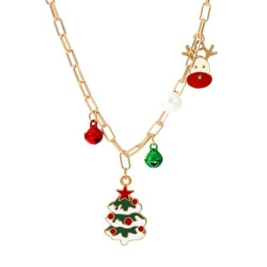 Imagem de Linda árvore de Natal, verde, vermelho, alce, decoração de alce para mulheres, engraçado, banhado a ouro, animal, sininho, pingente, colar, corrente ajustável, joia moderna para festas de Natal, 43