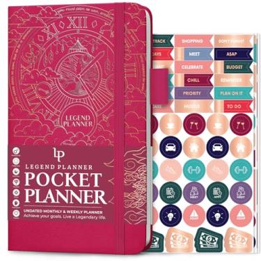 Imagem de Legend Planner Bolso – Diário e calendário de objetivos mensais e semanais sem data para produtividade, mini organizador de vida perfeito para bolsa, tamanho: 8,9 cm x 15,7 cm capa dura – rosa choque