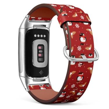 Imagem de Pulseira de relógio de couro de substituição para Fitbit Charge 5 / Fitbit Charge 6 (pinguins de Natal fofos) para smartwatch para mulheres e homens