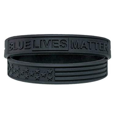 Imagem de Sainstone Pulseiras Blue Lives Matter Thin Blue Line Bandeira Americana - Pulseiras de Borracha de Silicone de Apoio à Lei Presentes para Policiais, Patriotas, Homens, Mulheres