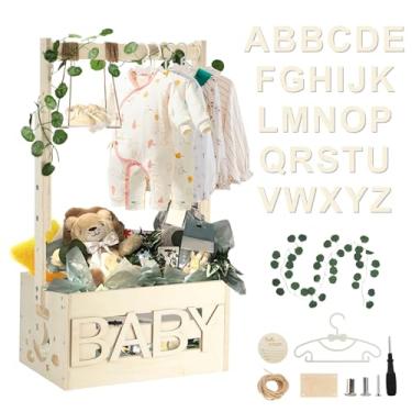 Imagem de TAEYONK Armário De Caixa De Madeira Para Chá De Bebê, Cesta De Chá De Bebê Com Cabide De 33,5" De Altura E Balanço, Caixa De Boas-Vindas Para Bebês Faça Você Mesmo Com Alça, Caixa De Armazenamento D