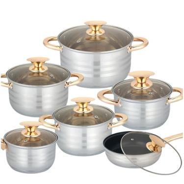 Imagem de HJZSZX Conjunto de utensílios de cozinha domésticos 6 peças de aço inoxidável espessado dupla orelha sopa pote fundo plano potes e panelas conjunto antiaderente panelas de cozinha, aço inoxidável d