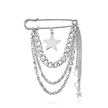 Imagem de Broche punk de corrente longa, alfinete de segurança moderno retrô para pendurar correntes de colarinho broches para mulheres, broche de casaco de colarinho legal para alfinetes de corsage masculinos,