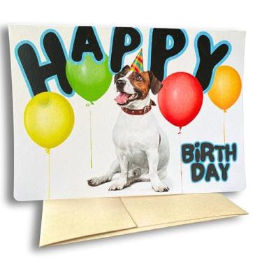 Imagem de Fava Bean Productions Cartão de feliz aniversário com cães, cartão Jack Russell (1 cartão premium, 12,7 x 18 cm, em branco dentro) Cartão de feliz aniversário Jack Russell, Happy Birthday from Dog,