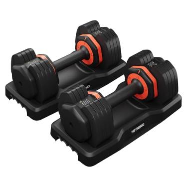 Imagem de Heynemo Halteres ajustáveis duplos, halteres ajustáveis de 2,3 kg a 11,3 kg com alça de metal antiderrapante para homens e mulheres, halteres de peso de ajuste rápido com bandeja para academia em