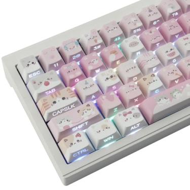 Imagem de Teclas PBT – Conjunto de teclas impressas laterais, 136 teclas brilham através do Meow Meow Squad Custom Cat Keycaps, teclas de teclado Cherry Profile para teclados mecânicos Cherry MX Switches
