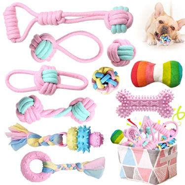Imagem de BENSEAO Brinquedos de mastigar para filhotes de cachorro brinquedo de corda para cães pequenos brinquedos interativos para filhotes bolas de cachorro anel de dentição brinquedos para cães cesta de armazenamento (C)