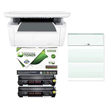 Imagem de RT M140we MFP a laser multifuncional sem fio, preto e branco, conjunto de impressora cheque com toner MICR inicial 141A, cartucho de tinta magnética W1410A, 50 folhas de papel quadriculado verde em