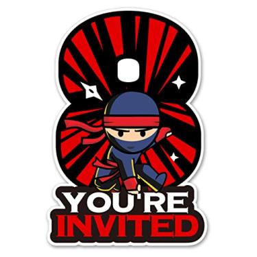Imagem de 20 convites de festa de aniversário de 8 anos Ninja com envelopes convites de preenchimento em forma de Ninja dupla face para crianças de 8 anos 20 Ninja