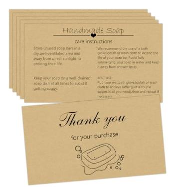 Imagem de 50 cartões artesanais de cuidados com sabonete, 9,5 x 5 cm, manual de instruções (sem garantia de versão em português). Guia de cuidados com o sabonete, cartão de barra e instruções para clientes de