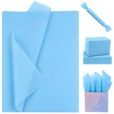 Imagem de AORZIT papel de seda azul claro 80 folhas papel de seda azul claro a granel papel de seda azul de 20 x 14 polegadas para embalagem de saco de presente fornecimento móvel chá de bebê decoraçã