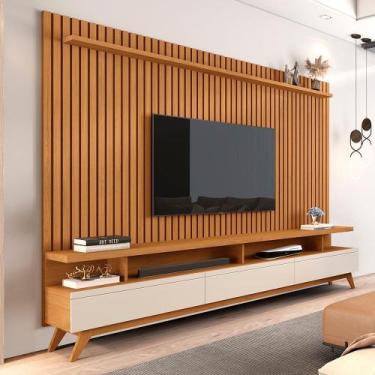 Imagem de Conjunto de Sala Painel Ripado e Rack Roma Nature Off White - Mais de 