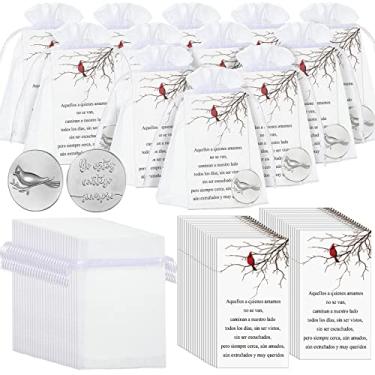 Imagem de Spanish 75 Pcs Cardinal Memorial Angel Sign Coins Set Include Cardinal Funeral Pocket Token Spanish Poem Cards with Organza Bags for Angel Charms Wedding Funeral Memory Presents Family