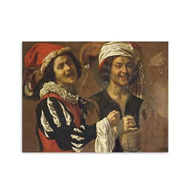 Imagem de JZSDGB Arte de parede em tela clássica - Michelangelo Merisi Caravaggio Impressões - Reprodução de pinturas a óleo famosas - Um cantor e um bebedor - Imagens de arte em tela 20 x 25 cm (8 x 10 pol)
