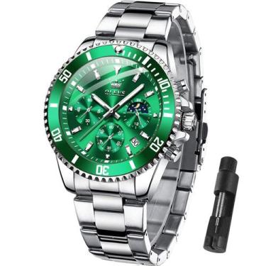 Imagem de Relógio OLEVS Masculino - Quartzo Redondo Verde com Mostrador 42,5 mm