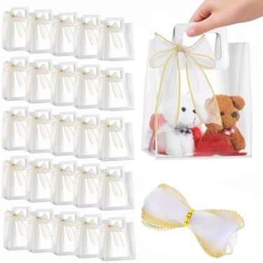Imagem de 24 peças de sacos de presente de PVC transparente com alças e fita rabo de peixe, sacola de embrulho transparente reutilizável, sacolas plásticas transparentes para casamento, aniversário, chá de bebê