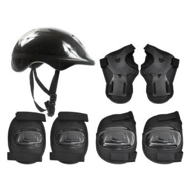 Imagem de Kit Capacete Infantil Proteção Bicicleta Patins Skate Preto - DM Toys