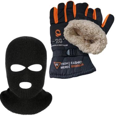 Imagem de Kit Luva de Moto Laranja Antiderrapante + Touca Ninja Balaclava 3 Furos 