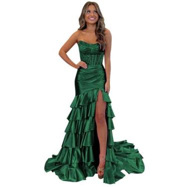 Imagem de Vestido de baile Mollyevers Corset plus size sereia verde cetim