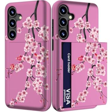 Imagem de IWONE Capa para celular compatível com Samsung Galaxy S24 FE fofa com porta-cartões/S24FE Slim Slot para mulheres/rosa florescendo Sakura flor de cerejeira delicadas ramos de flores