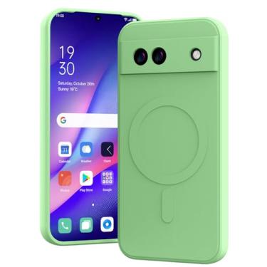 Imagem de MIDIIUGCT Capa magnética para Google Pixel 8A, carregamento sem fio, capa fina de silicone TPU macio para Google Pixel 8A, verde claro, MUS-MFCX-09-03