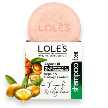 Imagem de LOLE'S Shampoo Bar & Condicionador 2 em 1 com óleo de argan para cabelos normais a oleosos, reparo e controle de danos, ingredientes de 99% de origem natural, cera de abelha de origem sustentável, livre de conservantes, silicones, sabão e corantes, com embalagem sem plástico, 100 ml