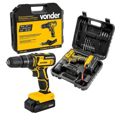 Imagem de Parafusadeira à Bateria 3/8 20V 2Baterias Carregador Vonder Bivolt