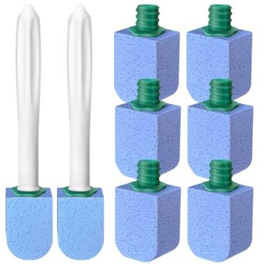 Imagem de Xuelimei 6 peças de pedra-pomes para limpeza de vaso sanitário com 2 peças de escova de vaso sanitário de cabo longo, pedra pomes de bloco de limpeza para limpeza de vaso sanitário, banheiras, pia de