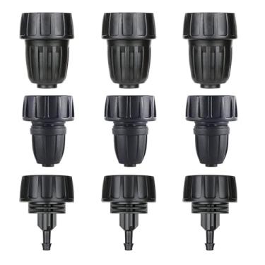 Imagem de Acessórios de irrigação por gotejamento pacote com 9 - 1/10.2 cm, 3/20.3 cm, 1/5.1 cm adaptadores para torneira GHT de 3/10.2 cm, kit adaptador de sistema de mangueira para gotejamento, conector de