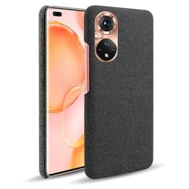 Imagem de Capa para Honor 50 Pro,Capa desenhada em lona,Case Protetora Ultrafina com Empunhadura Macia,Design em Tecido Antichoque e Antiarranhões-Black