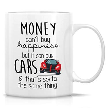 Imagem de Caneca engraçada Retreez - Money Can't Buy Happiness but Can Buy Cars Mechanic Car Fans 325 ml Ceramic Coffee Mugs - Funny, Sarcasmo, Presentes de aniversário inspiradores para ele, amigos, marido, pai, irmão