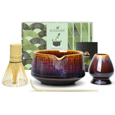 Imagem de Artcome Conjunto De Utensílios Para Matcha - Kit Completo Com Tigela Bico, Batedor Bambu, Colher Chá E Suporte Batedor, Esmalte Vermelho Azul