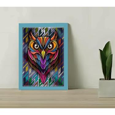 Imagem de Genérico, Quadro Decorativo Abstrato Coruja C/Moldura e Vidro 33x25 Cor:Azul