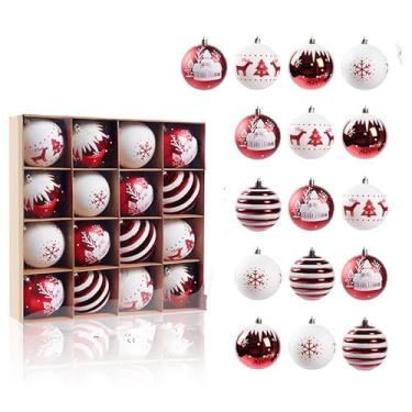 Imagem de Decorazioni dell'albero di Natale, 16 PZ Set di ornamenti Della sfera di Natale, Degli ornamenti di Natale Balls Shatterproof Hanging Ornaments Kit (vermelho e branco)