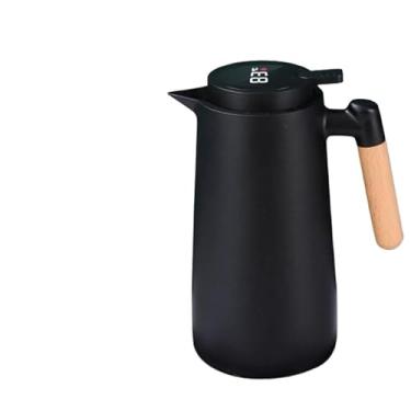 Imagem de Garrafa Térmica Termometro Digital Café Chá Com Cabo Madeira 1L(Preta com digital)