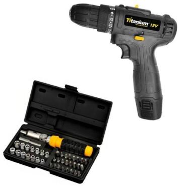 Imagem de Parafusadeira E Furadeira T12 12V + Kit Chaves 40 Pçs - Titanium