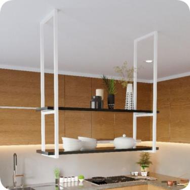 Imagem de Nicho Branco Prateleira Suspensa Teto Cozinha Preta 1.20mt - MetalCrom